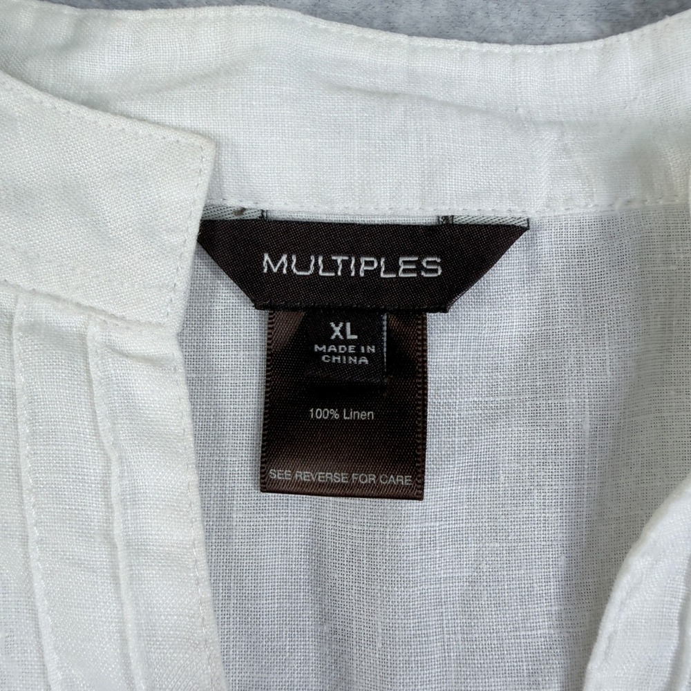 Linen Tunic Womens XL White Sleeveless Asymmetric Layered Hem Top Multiples - Picture 3 of 12